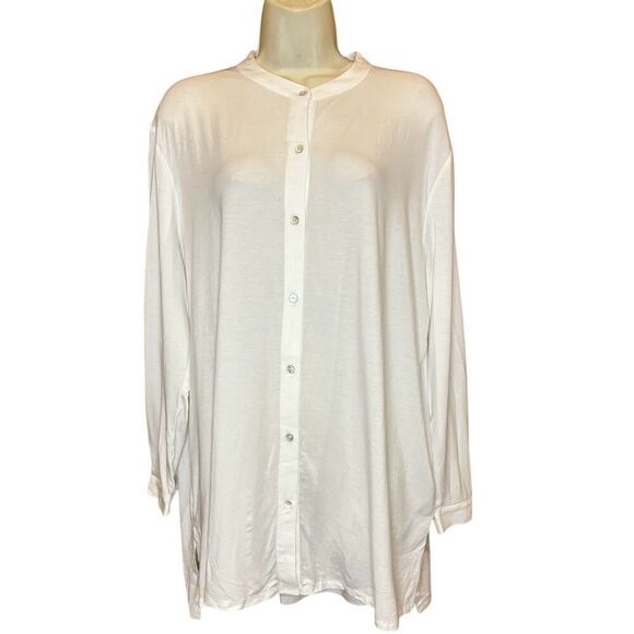 Eileen Fisher Mandarin Collar Shirt in White NWT Size Large - Picture 7 of 13